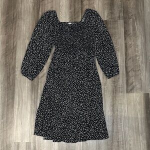 GAP Square Neck Long Puff Sleeve Midi Dot Print Dress - Medium